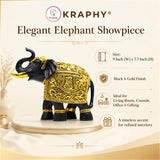 Kraphy Black & Gold Elephant Showpiece with Raised Trunk | Resin Figurine – 9 Inch thumbnail