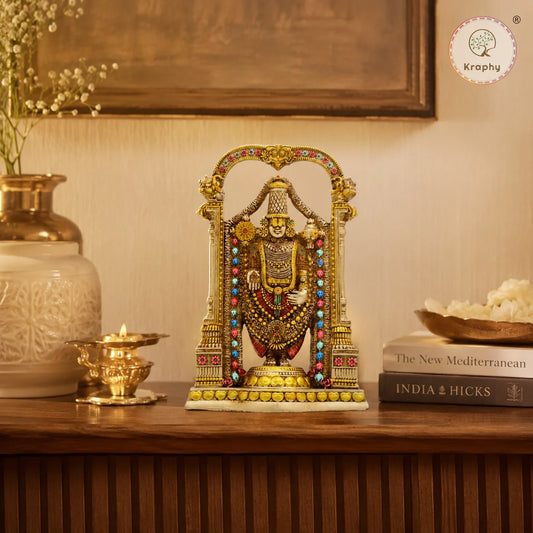 Kraphy Tirupati Balaji Venkateswara Idol with Ornate Arch | Resin Figurine – 8 Inch