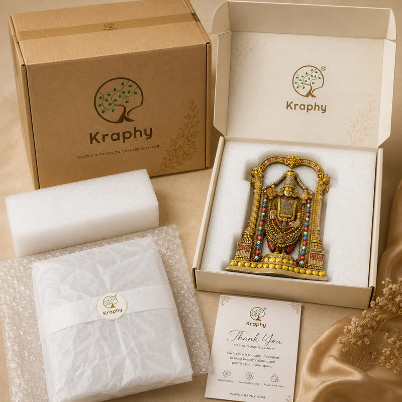 Kraphy Tirupati Balaji Venkateswara Idol with Ornate Arch | Resin Figurine – 8 Inch detail 3