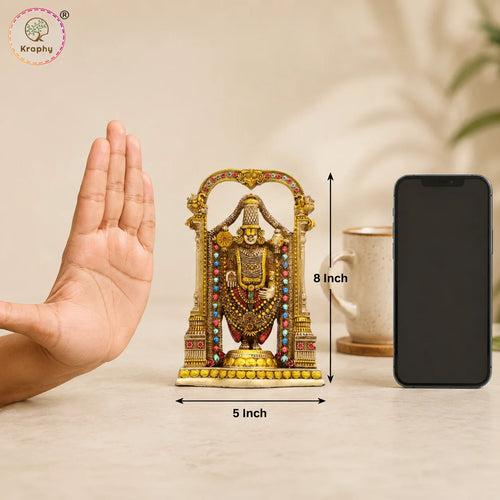 Kraphy Tirupati Balaji Venkateswara Idol with Ornate Arch | Resin Figurine – 8 Inch media 6