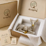 Kraphy White & Gold Resting Deer Showpiece | Resin Figurine – 8 Inch thumbnail