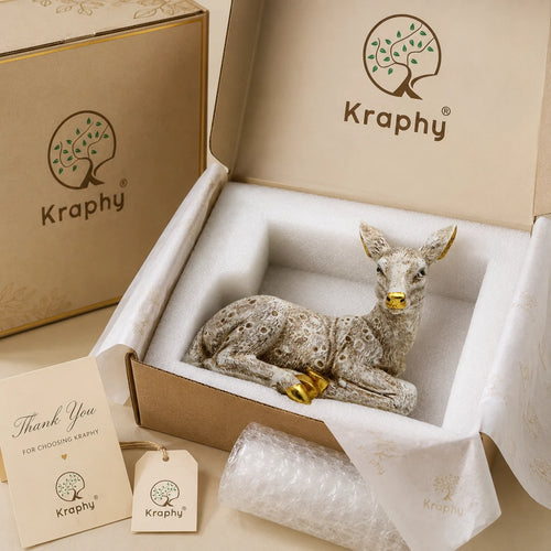 Kraphy White & Gold Resting Deer Showpiece | Resin Figurine – 8 Inch media 5