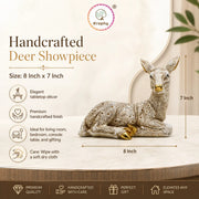 Kraphy White & Gold Resting Deer Showpiece | Resin Figurine – 8 Inch