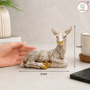 Kraphy White & Gold Resting Deer Showpiece | Resin Figurine – 8 Inch