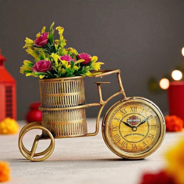 Kraphy Antique Iron Flower Pot & Pen stand With Clock