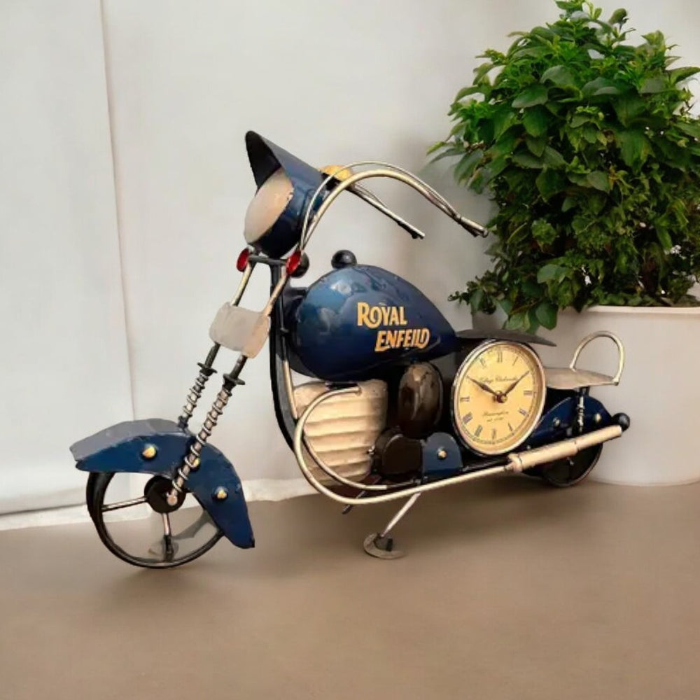 Kraphy Blue Iron Metal Speed Bike Shaped Wall Clock Home Office Bedroom and Hotel Decorative
