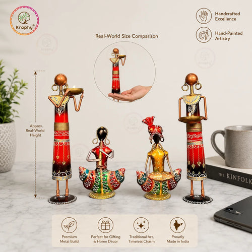Kraphy Combo Metal Iron Tribal Lady & Tea Light Musician Showpieces Combo media 5