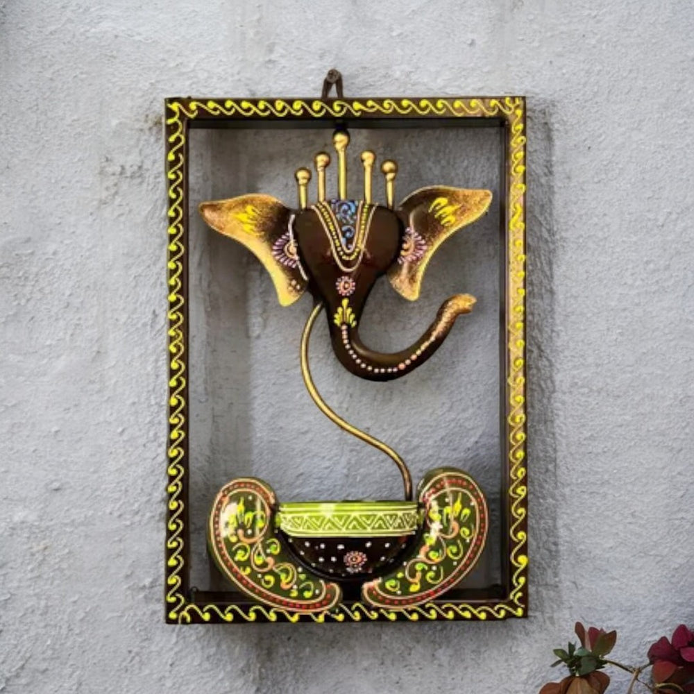 Kraphy Ganesha Ji Iron Frame Decorative showpiece Tealight Candle Holder