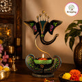 Kraphy Green Ganesha Ji Iron Table Decorative showpiece Tealight Candle Holder