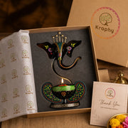 Kraphy Green Ganesha Ji Iron Table Decorative showpiece Tealight Candle Holder