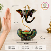 Kraphy Green Ganesha Ji Iron Table Decorative showpiece Tealight Candle Holder