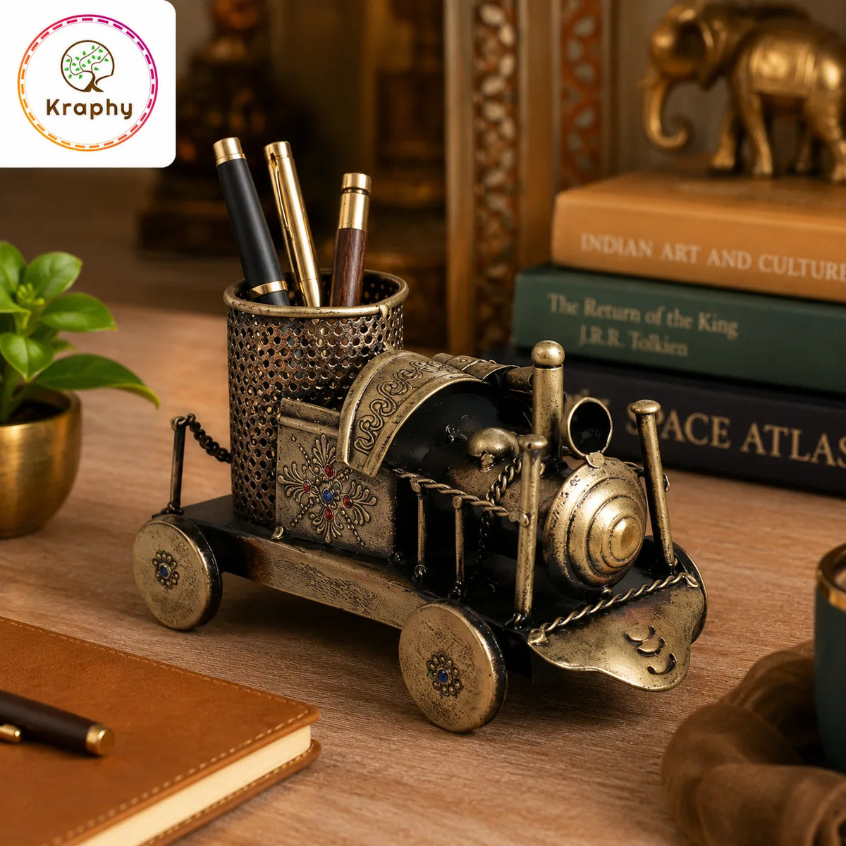 Kraphy Home Decor Wrought Iron Engine Pen Holder main image