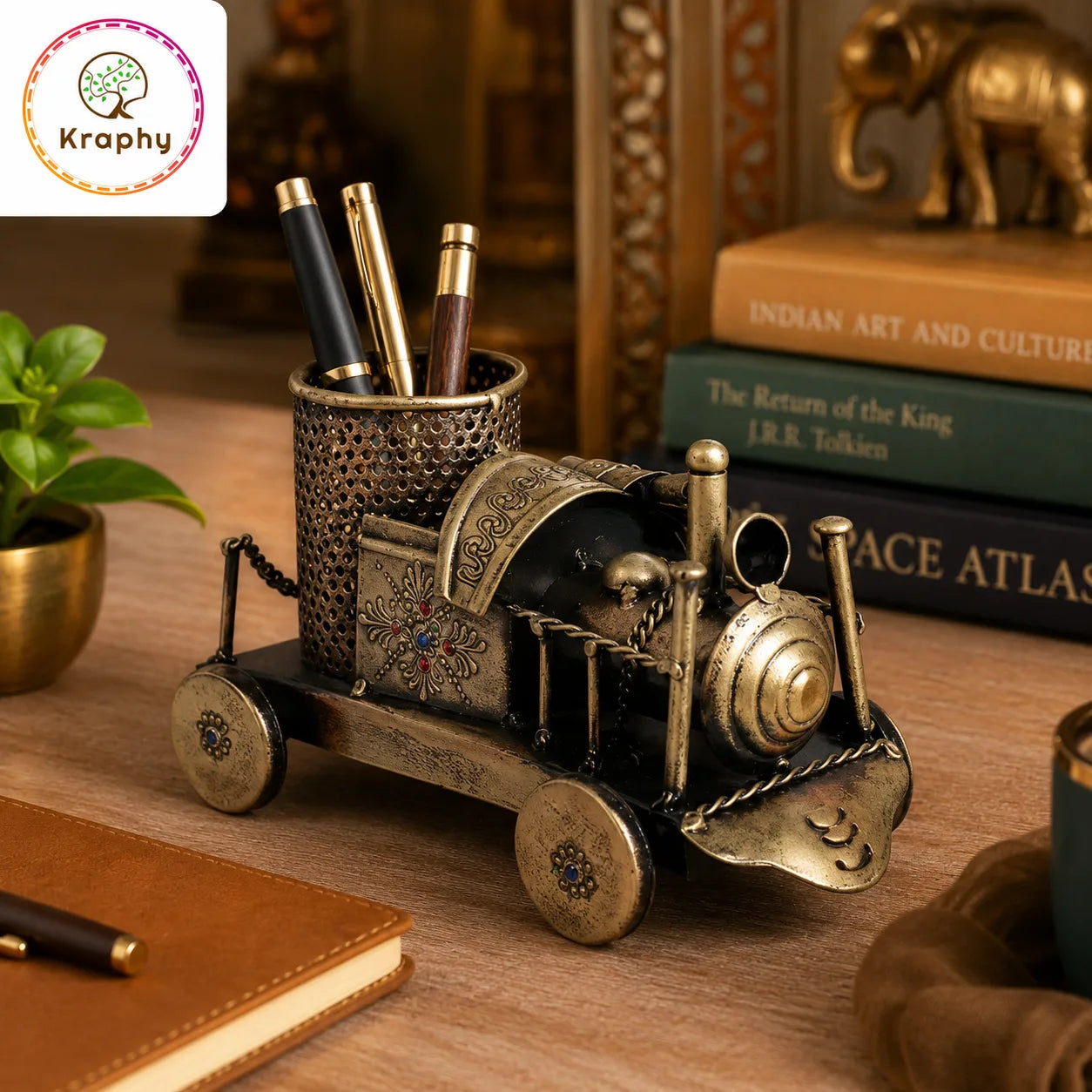 Kraphy Home Decor Wrought Iron Engine Pen Holder