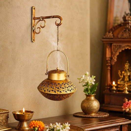 Kraphy Iron Handi Degchi Style And T-light Dhoop Holder With Bracket