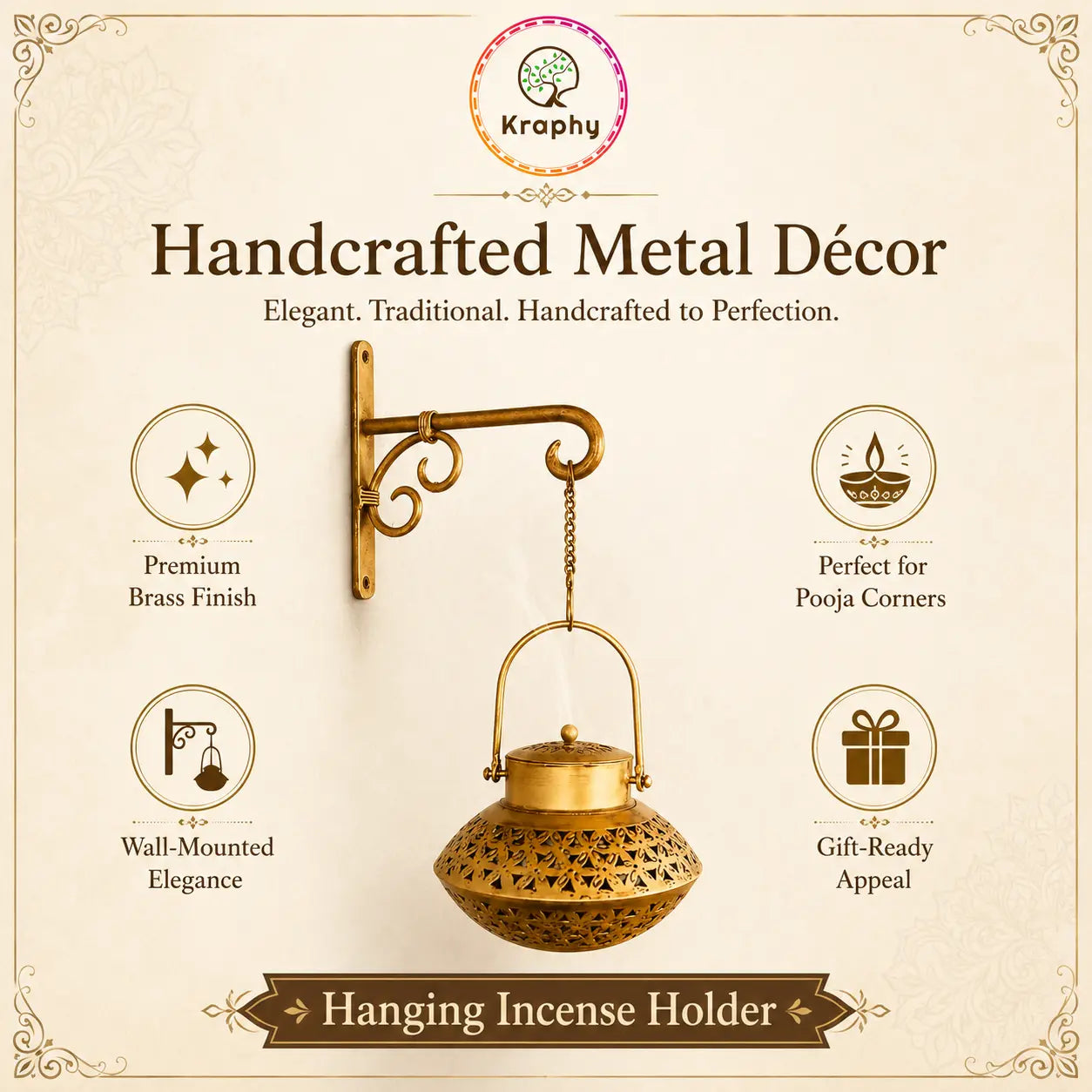 Kraphy Iron Handi Degchi Style And T-light Dhoop Holder With Bracket