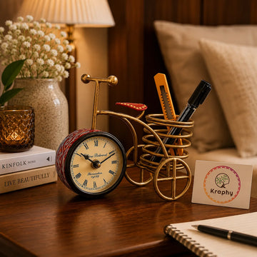 Kraphy Metal Cycle Pen Stand With Clock