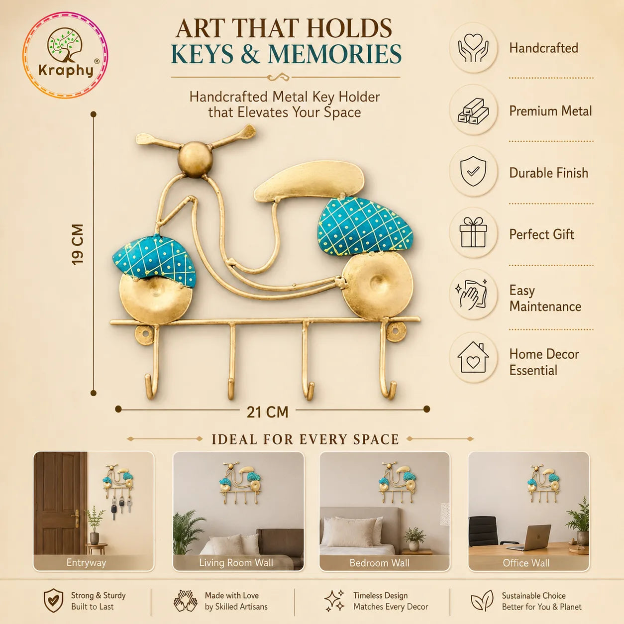 Kraphy Metal Key Hanger Scooter Wall Hanging