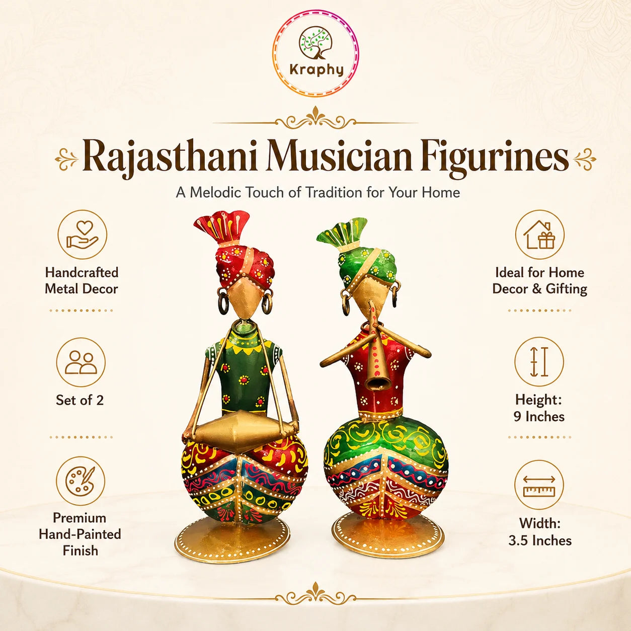 Kraphy Metal Musician Showpiece Set Of 2