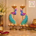 (Pair) Kraphy Metal peacock T light candle holder showpiece
