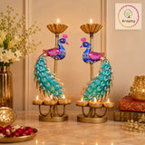 (Pair) Kraphy Metal peacock T light candle holder showpiece
