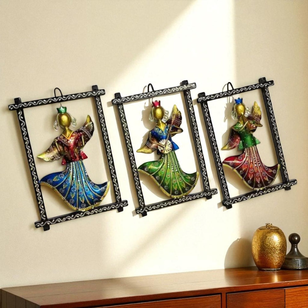 Kraphy Metal wall Hanging Lady Musician Frame Set OF 3