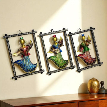Kraphy Metal wall Hanging Lady Musician Frame Set OF 3