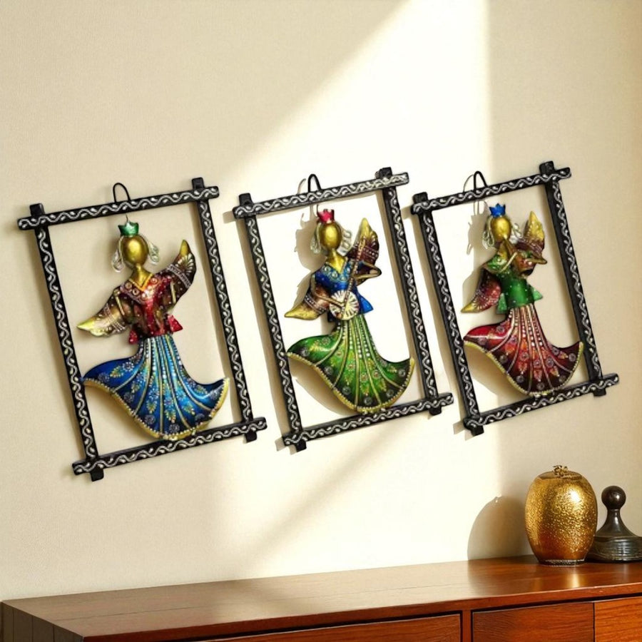 Kraphy Metal wall Hanging Lady Musician Frame Set OF 3