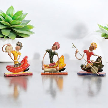 Kraphy Tribal Multi Colour Rajasthani Metal Sitting Musician Figurine Showpiece