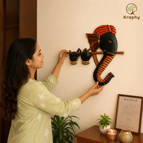 Kraphy Wrought Iron Ganesha Playing Flute Basuri Wall Art media 2