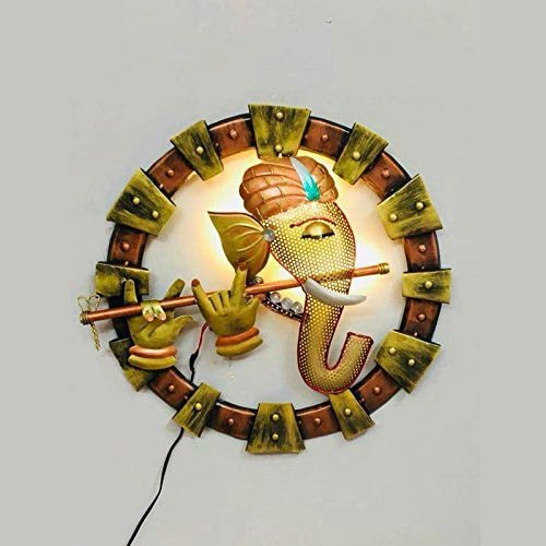 LED Metal Art Wall Hanging Ganesha Playing Flute