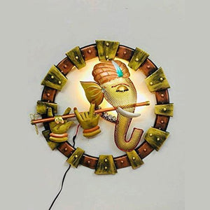 LED Metal Art Wall Hanging Ganesha Playing Flute