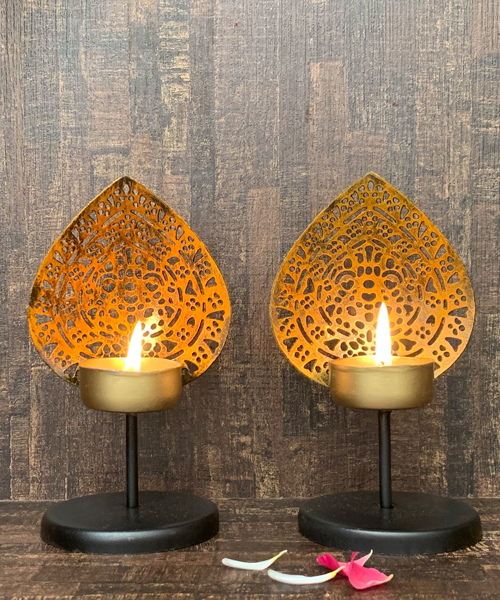 Metal Tealight Candles Table Decoration Set of 2