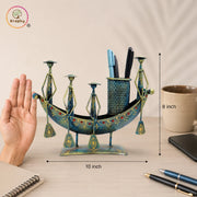 Metal Boat Pen Holder Showpiece Rustic Blue 10 Inch