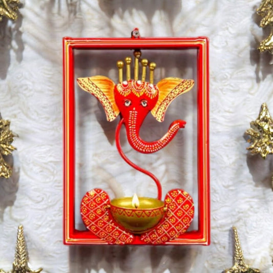 Decorative Metal Ganesha Tea Light Wall Hanging Frame