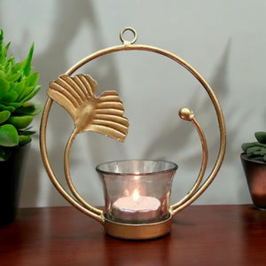 Metal Ginko Leaf T light Holder Decorative Hanging Showpiece