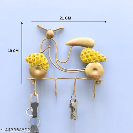Metal Key Hanger Yellow Scooter Wall Hanging Decor