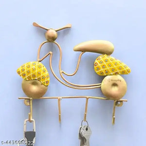 Metal Key Hanger Yellow Scooter Wall Hanging Decor