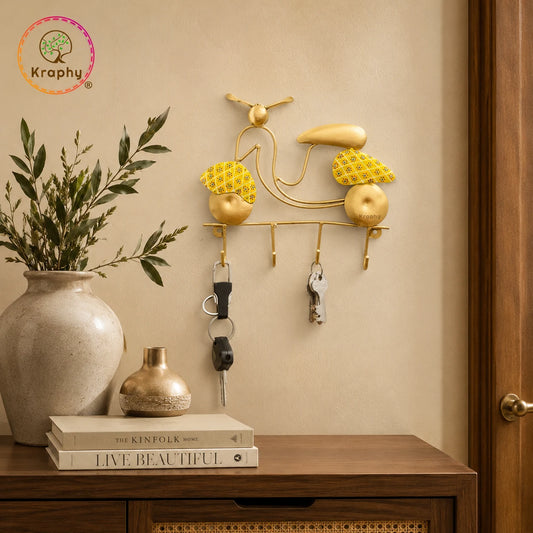 Metal Key Hanger Yellow Scooter Wall Hanging Decor