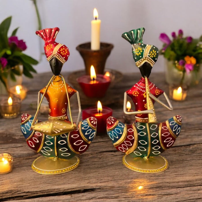 (Pack Of 2) Metal Multicolour Musician Table Décor Showpiece