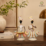 Metal Musician Showpiece Set of Two White Finish