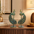 Metal Peacock Showpiece Set of 2 | Decorative Peacock (10 x 5 Inch)