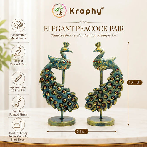 Metal Peacock Showpiece Set of 2 | Decorative Peacock (10 x 5 Inch) media 6