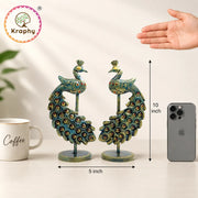 Metal Peacock Showpiece Set of 2 | Decorative Peacock (10 x 5 Inch)