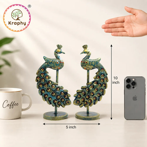 Metal Peacock Showpiece Set of 2 | Decorative Peacock (10 x 5 Inch) media 7