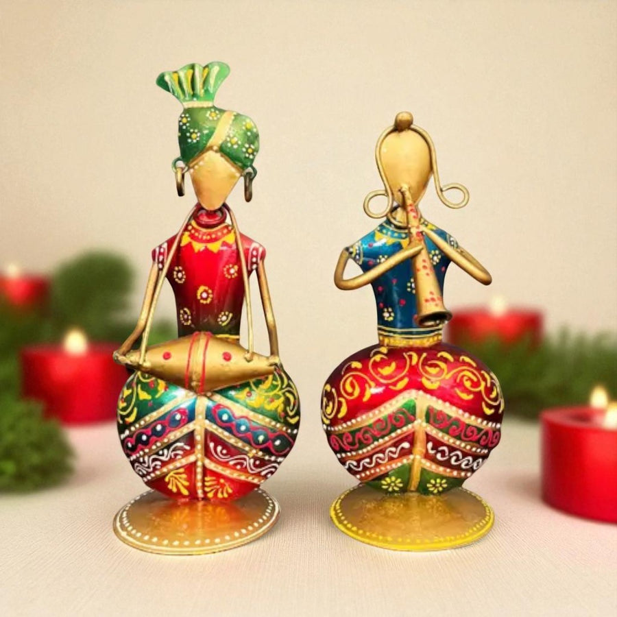 Metal T-light Musician coupel Set Of 2
