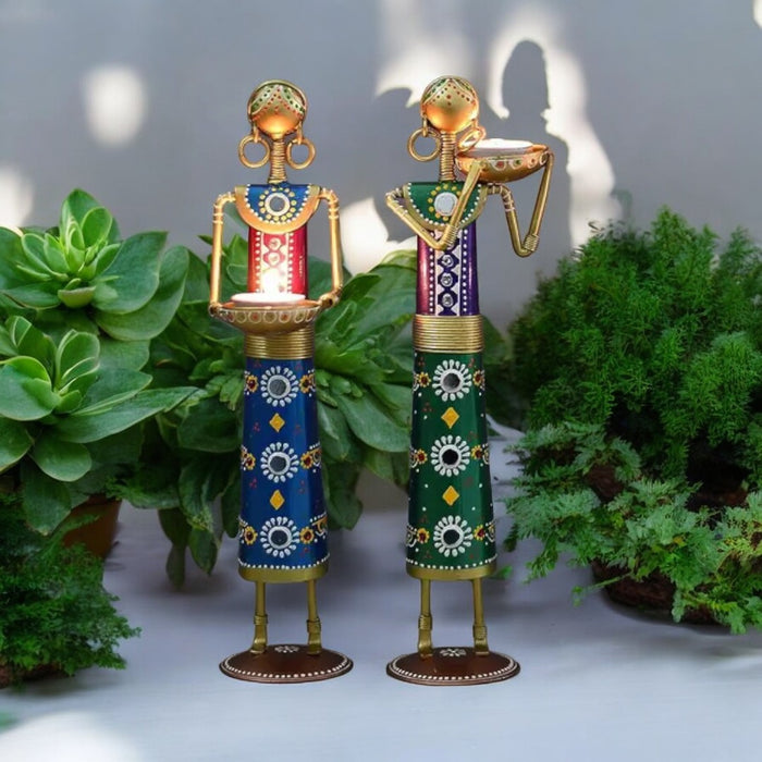 (Pack of 2) Metal Wrought Iron Tribal Lady showpieces Items