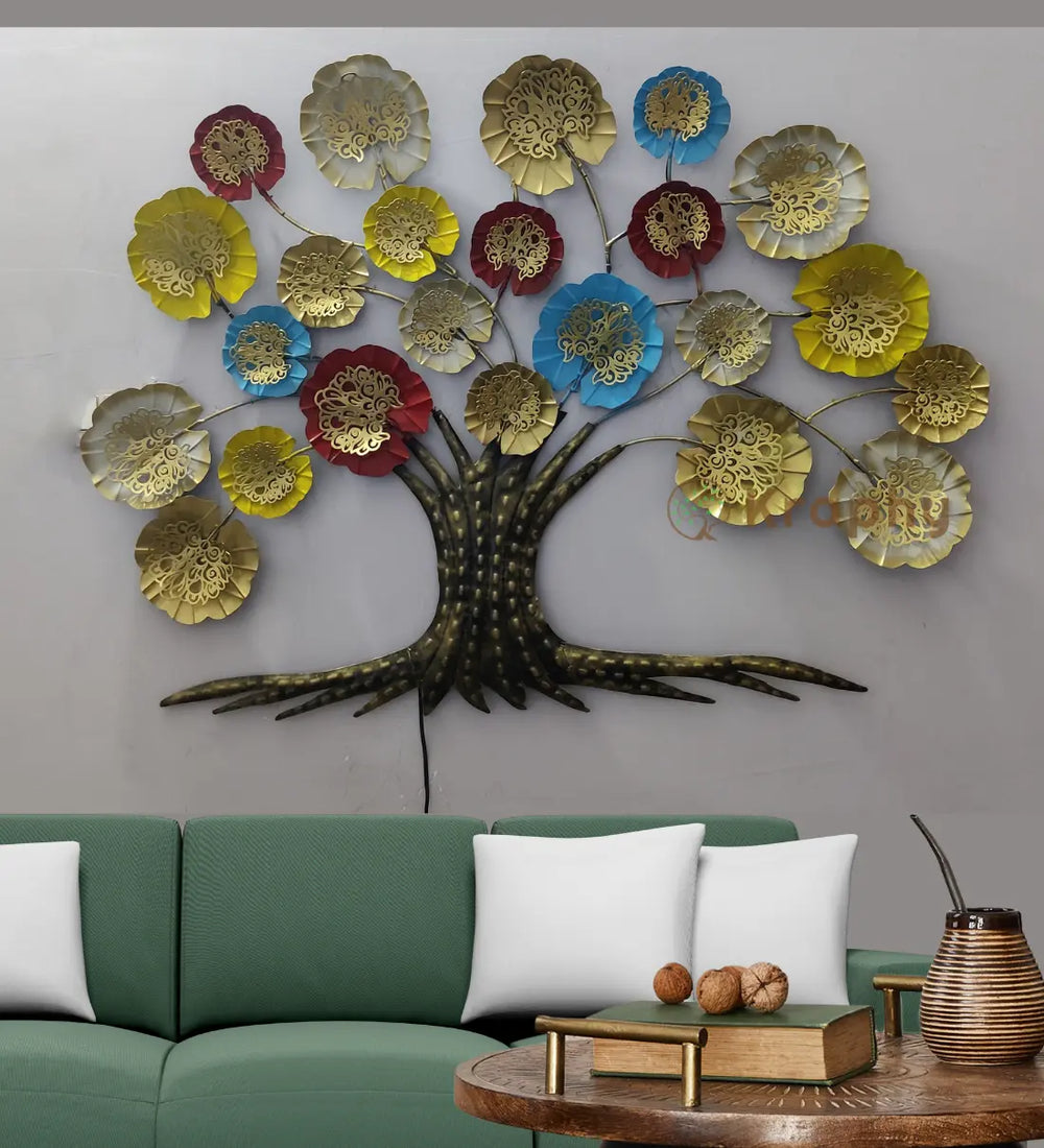 Multi Color Antique Design Metal Tree Wall Art With Led Back Light