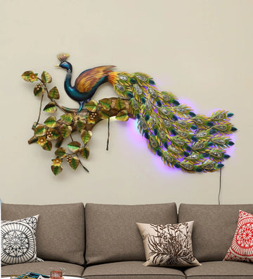 Multicolor Iron Exclusive Peacock Wall Art With LED