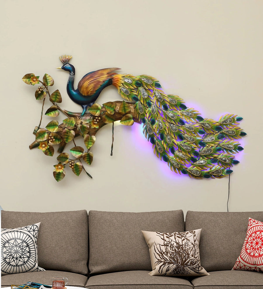 Multicolor Iron Exclusive Peacock Wall Art With LED