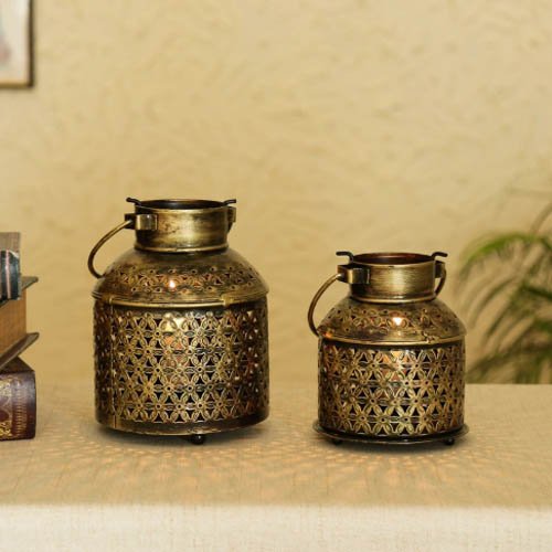 Multicolor Metal Candle Holder Tea Light Holder Set of 2